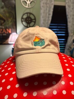 Pink baseball Cap with Colorful Dumpster Fire Embroidery